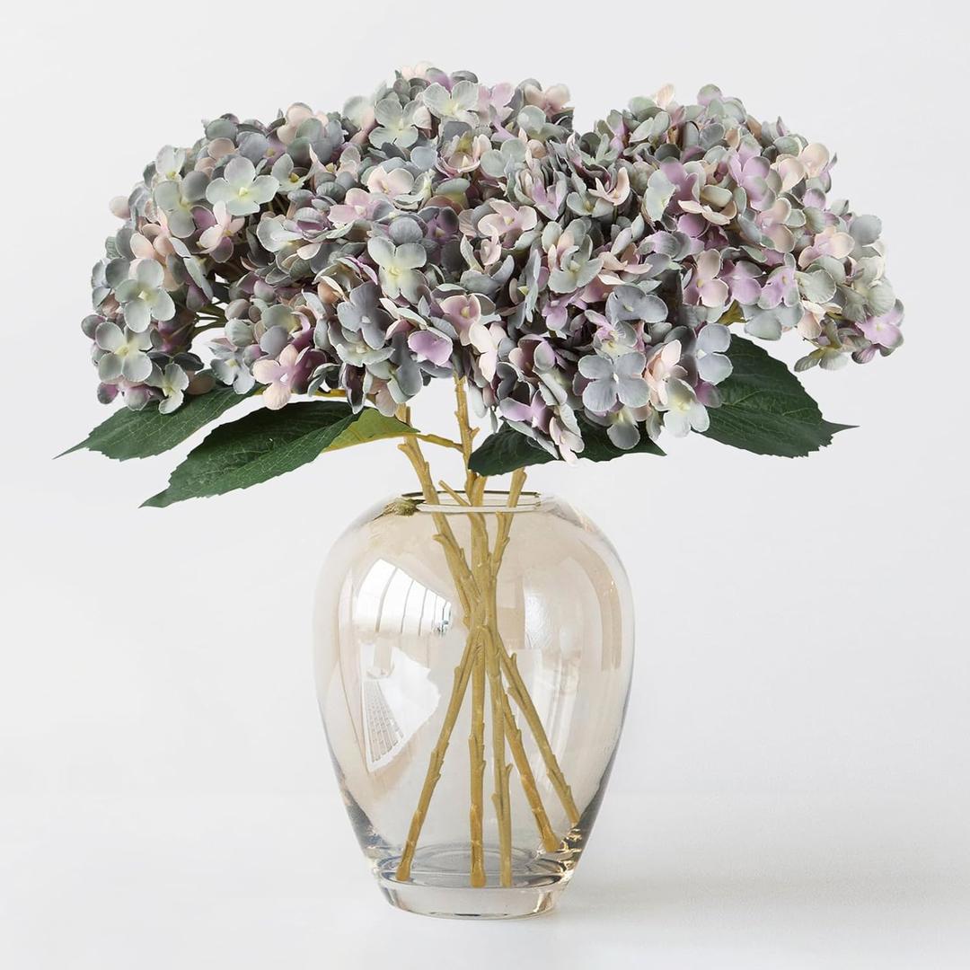 5Pcs Purplish Blue Hydrangea Artificial Flowers, 20.5in Faux Silk Hydrangea Flower, Realistic Fake Hydrangea with Stems for Spring Mother's Day Easter Wedding Party Decor (Purplish Blue,5Pcs)