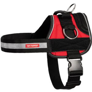 Tuff Pupper Fast Fit Harness for Large Dogs | No Pull No Choke, Escape-Proof | Rugged Padded Breathable Vest | Traffic Control Handle | 3 Leash Clips | Reflective Trim | Easy On Off (L, Red)
