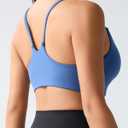 Ama Larsi Sports Bras for Women Spaghetti Thin Strap | Low Impact, U Back, Wireless, Padded Yoga Workout Crop Top (Blue) 8
