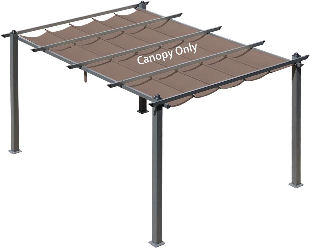 Aoodor Replacement Adjustable Canopy, Retractable Shade for Pergola, UV Resistant and Fade-Resistant, Fits 10 x 13 ft, Brown