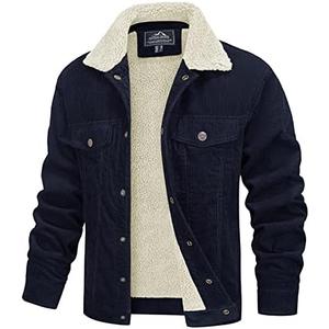 MAGCOMSEN Men's Corduroy Jacket Winter Sherpa Lined Warm Thick Trucker Cargo Coat with 5 Pockets XL