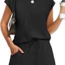 WIHOLL Two Piece Sets for Women Summer Crew Neck Lounge Short Sets Cap Sleeve Drawstring Sweatsuit with Pocket, Large