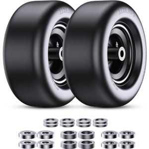 Lawn Mower Tires 11x6.00-5 (2-Pack), Flat Free Solid Smooth Tread, Front Tire Assembly Replacement, Universal Fit for Commercial/Residential Mowers with Adapter Kit, 3/4" Bushing (Black)