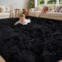 8x10 Area Rug for Living Room:Ultra Soft Fluffy Shag Black Rugs,Large Fuzzy Plush Indoor Non Slip Carpet Washable Rug for Bedroom Kids Nursery Office Dorm Modern Decor(Black)