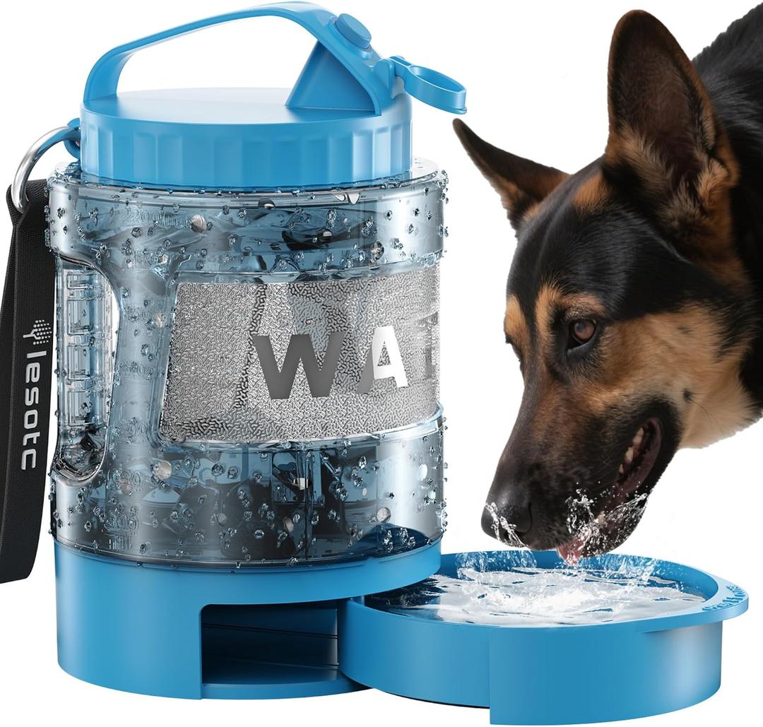 Dog Water Bottle Travel Portable - 77oz Large Travel Water Bowl Dispenser for Dogs Camping Essentials Hiking Beach Road Trip Park Walking On The Go Must Haves, Blue