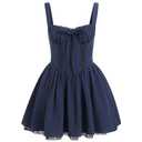 ABEHIK Cocktail Dresses for Women Corset Dress Sexy Short Romper Summer Dresses Sleeveless Low Cut Floral Lace Dress Ruffle Wedding Guest Party Going Out A Line Casual Bustier Sundress Navy Blue M