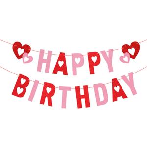 Valentines Day Decoration Birthday Banner, Glitter Happy Birthday Banner Heart Decorations Birthday Hanging Banner Valentines Themed Decors, Valentines Heart Garland for Home Birthday Party Supplies