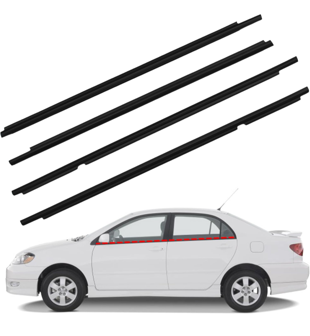 4Pcs Window Moulding Trim Weatherstrip Window Seal Belt Compatible with 2003 2004 2005 2006 2007 2008 Toyota Corolla Replaces 75730-02180 75710-02200 75740-02180 75720-02200