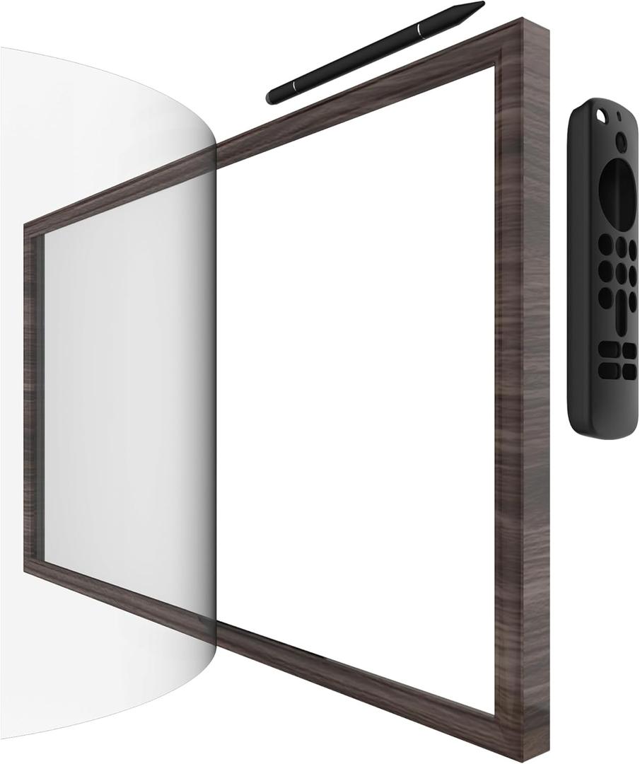 Wooden Frame with Magnet for Echo Show 21, Screen Protector, Magnet Stylus Pen,Magnet Remote case (Dark Brown)