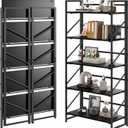 Folding Bookshelf, 2-in-1 Convertible Design, Multifunctional Plant Stand Storage Rack Shelves for Home Office, Easy Assembly, 5-Tier, Black
