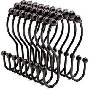 Bathway Shower Curtain Hooks Bronze Shower Curtain Rings Rust Proof Double Hook Shower Curtain Hooks, 12 Pcs Shower Hooks for Shower Curtain, Shower Rings for Curtain Bathroom, Metal Shower Rod Hooks