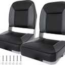 Folding Boat Seat, Low Back Boat Seating Waterproof Fold-Down Fishing Boat Seat 2 Pack, Black and Gray