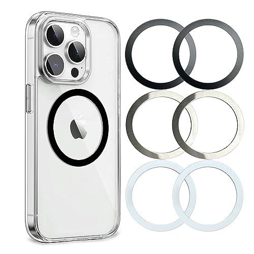 Aothey Universal Metal Rings Compatible with Magsafe Sticker,Magnetic Ring for Phone Cases & Wireless Charging, 6 Pack (2 Black,2 White & 2 Silver)