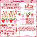 ZOYVUX Strawberry Birthday Decorations, Berry Party Decorations Including Balloon Arch Banner, Tablecloth, Backdrop, Cake Topper, Balloons, Hanging Swirls, Plates, Cups For Strawberry Themed Party