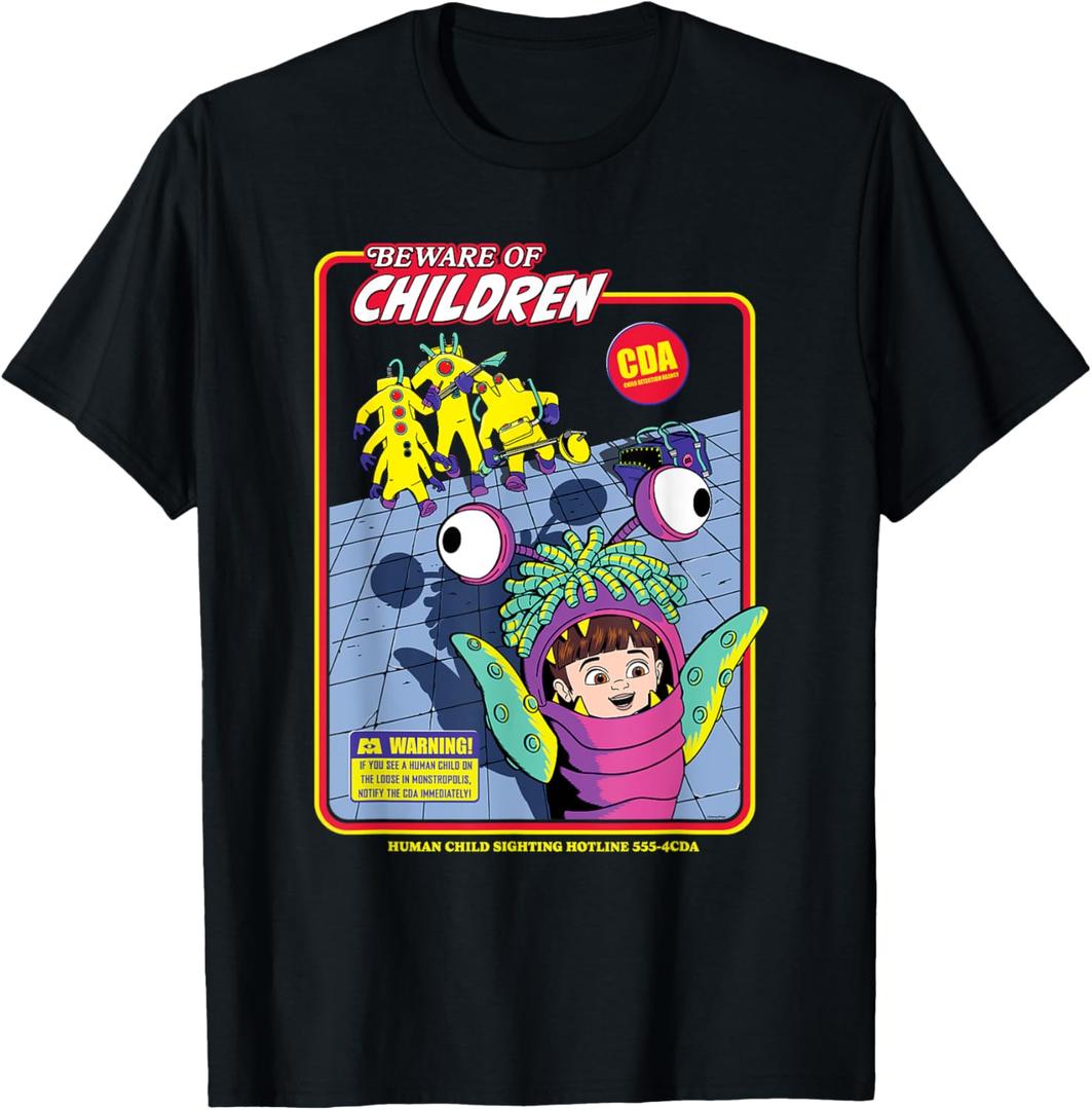 Disney and Pixars Monsters, Inc. CDA Beware of Children T-Shirt (Size Small, Black)