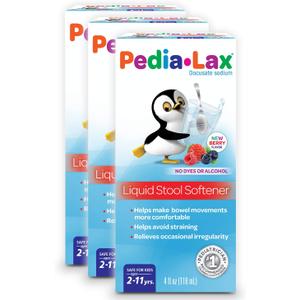 Pedia-Lax Liquid Stool Softener for Kids, Ages 2-11, Berry Flavor, 4 Fl Oz (Pack of 3) Packaging may vary