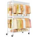 ULIFHOME P5 Plus Rolling Clothes Rack Heavy Duty, Clothing Racks for Hanging Clothes, Metal Garment Rack with Wheels, 3-Tier Portable Closet Rack 45'' W × 20.5'' D × 80.5'' H, Max Load 660 Lbs, White
