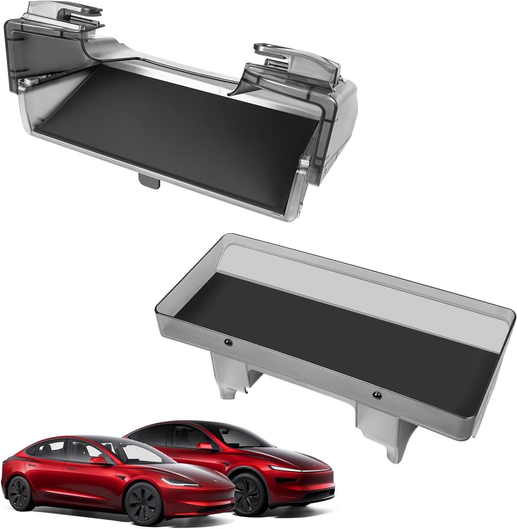 Under Screen Storage Organizer for 2026 New Model Y Juniper,[Retractable & Tool-Free] Under Screen Storage Box with Behind Screen Tissue Holder Compatible with Tesla 2025-2026 Model Y Juniper