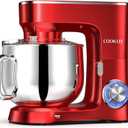COOKLEE Stand Mixer, 9.5 Qt. 660W 10-Speed Electric Kitchen Mixer with Dishwasher-Safe Dough Hooks, Flat Beaters, Wire Whip & Pouring Shield Attachments for Most Home Cooks, Ruby Red
