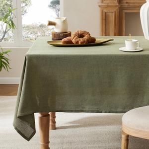 Linen Tablecloth for Rectangle Table, 52x70 Inch Olive, Farmhouse Style Green Tablecloth, Water Resistant Burlap Tablecloths for Dining Table Farmhouse Kitchen