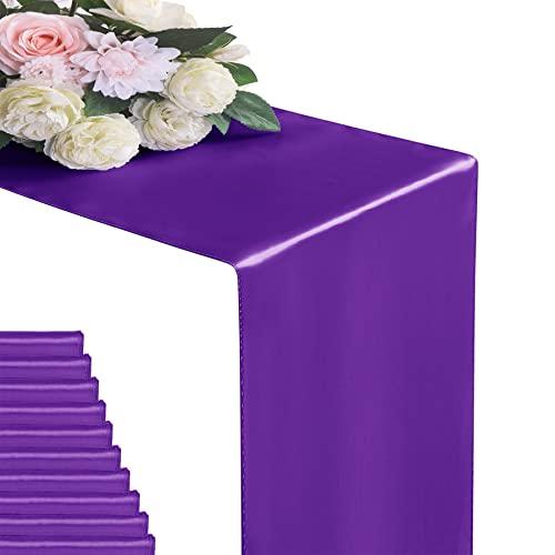flohar 6Pack Table Runner 12 x 108 Inches Satin Silk Table Runner for Wedding, Birthday Party, Banquets, Graduations Decoration, fit Rectange and Round Table-Purple