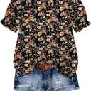 SOLY HUX Women's Plus Size Boho Tops Floral Print Square Neck Ruffle Short Sleeve Summer Tops (Black, L)