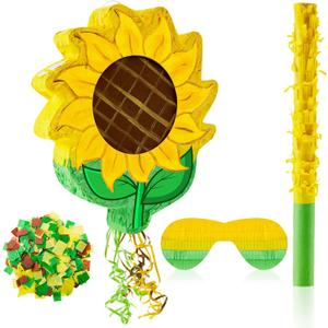 Lewtemi Sunflower Tea Pot Piata for Birthday Party Colorful Piata with Stick, Blindfold, Confetti for Adults Birthday Baby Shower Party Supplies