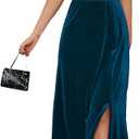 BLENCOT Women's Casual Fall Short Sleeve Square Neck Midi Dress Side Slit Velvet Wedding Guest Flowy Party Dresses (Medium, Blue)