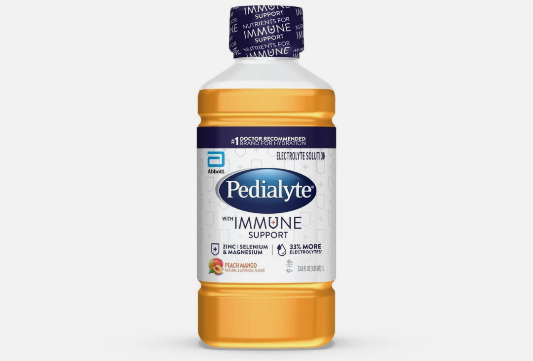 Pedialyte Immune Support Electrolyte Hydration Drink, Peach Mango 33.8 fl oz, 1L Pack of 4 By 1 JUL 2026
