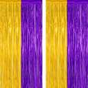 2 Pack Graduation Backdrop, 3.28 FT x 7.05 FT Grad Party Decorations 2025, Purple Gold Backdrop Foil Fringe Curtains, Metallic Purple and Gold Graduation Decorations Class of 2025 Decor