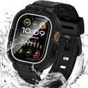 Goton 3 in 1 Waterproof Case with Band for Apple Watch with Built-in Tempered Glass Screen Protector 49mm, 360 Shockproof Bumper Face Cover with Band for Apple Watch Ultra 3/Ultra 2/Ultra, 49mm (Matte Black)