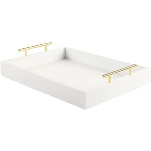 JJSQYLAN Wooden Serving Tray with Handles Rectangle Breakfast Tray for Coffee Table Decorative Ottoman Tray 16x 12 for All Occasion's (White)