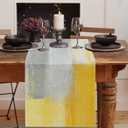 Emvency Yellow Abstract Table Runner, Modern Grey White Art Painting for Kitchen Coffee Table Family Dinners Holiday Parties Wedding Events Decor(13x72 inch)