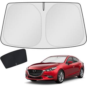KUST Windshield Sun Shade for Mazda 3 2014 2015 2016 2017 2018 Mazda3 Accessories Hatchback/Sedan Custom Fit Sunshade Foldable Sun Visor Protector Blocks UV Rays Keep Your Car Cooler