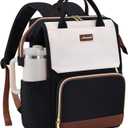 LOVEVOOK Laptop Backpack for Women with Giant Tumbler Holder Pocket, 15.6 inch Travel Work Backpack Purse for Nurse Teacher, Waterproof School Bag College Bookbag Cute Casual Daypack for Girls (Black White Brown)
