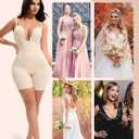 Slimers Backless Shapewear Tummy Control: Low Back Plunge Shapewear Bodysuit - Slimming Built-In Bra Full Body shaper Woman (Beige, L)