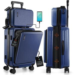 22 Inch Carry On Luggage, Carry On Suitcase with Wheels, Hardside Luggage Carry-On, Expandable Navy Small Suitcase, Hard Shell Carry-on Luggage, Spinner Luggage with Cosmetic Bag