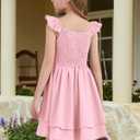 grewley Pink Dress for Girls Summer Dress Kids Tiered Teen Dresses Pink 6Y