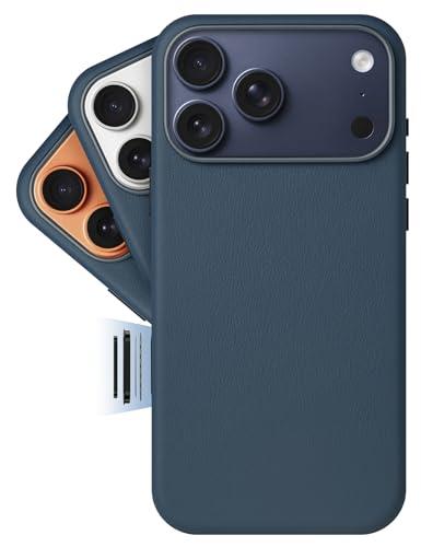 LONLI Classic | Gold-Rated Leather - European Genuine Vele Leather Case for iPhone 17 Pro - [Built-in Camera Control and Compatible with Magsafe] - Azzurro Blue