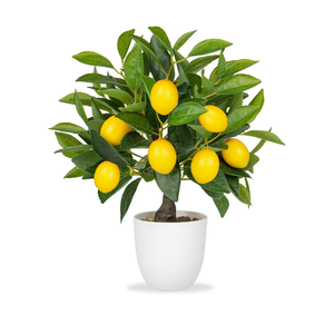 Artificial Potted Plants 15.7 inches Fake Lemon Tree Artificial Lemons Citrus Tree with White Pot Faux Plants Indoor for Home,Office, Living Room Table, Desk