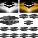 T-SUN Solar Post Cap Lights Outdoor 12 Pack, 2 Modes LED Fence Post Solar Lights Fit for 4x4 5x5 6x6 Vinyl/Wooden Posts, Waterproof Deck Post Lights Solar Powered for Garden Patio Gate Porch (Black-Warm & Cool White)
