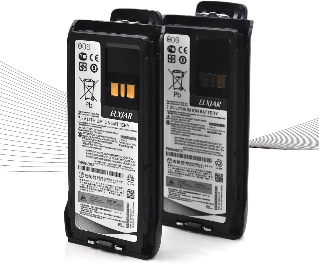 (2-Pack) 7.2V 2200mAh PMNN4807A Li-ion Battery Replacement for R7 Portable Two Way Radios IP68 Rated
