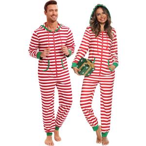 Veseacky Family Christmas Pajamas Matching Sets Adult Onesie Zipper Hooded Footed One-Piece Pjs Jumpsuits (Large, Men-red White Striped)