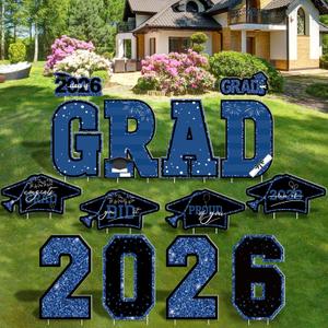 Graduation Decorations 2026, 14PCS Blue Graduation Yard Sign, Congrats Class of 2026 Yard Signs for School or College Grad Party, Outdoor Lawn Decorations, Front Yard Decor Supplies
