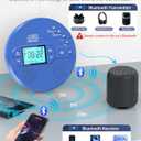 Sunoony Portable CD Player with Bluetooth, Disman CD Player for Car with FM Transmitter, Rechargeable Personal cd Player with Anti-Skip Protection, Headphones, AUX/USB Supported, LCD(Blue)