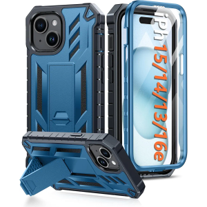 FNTCASE for iPhone 15 Phone Case: for iPhone 13 & 14 & 16e Case Military Grade Shockproof Protection Hard Phonecase - Dual Layer Matte Textured Drop Proof Rugged Protective Cover - 6.1 Inch Blue