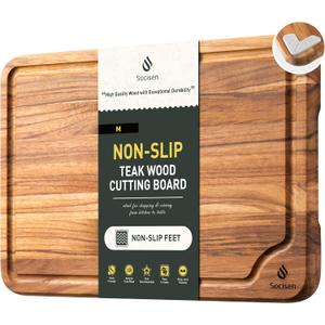 Teak Wood Cutting Board for Kitchen 13inch Charcuterie Board Serving Heavy Duty Non Toxic Slip Over Sink Solid Thick Haus Wooden Chopping Board Large Big Small Meat Best Kitchen Essential Gift