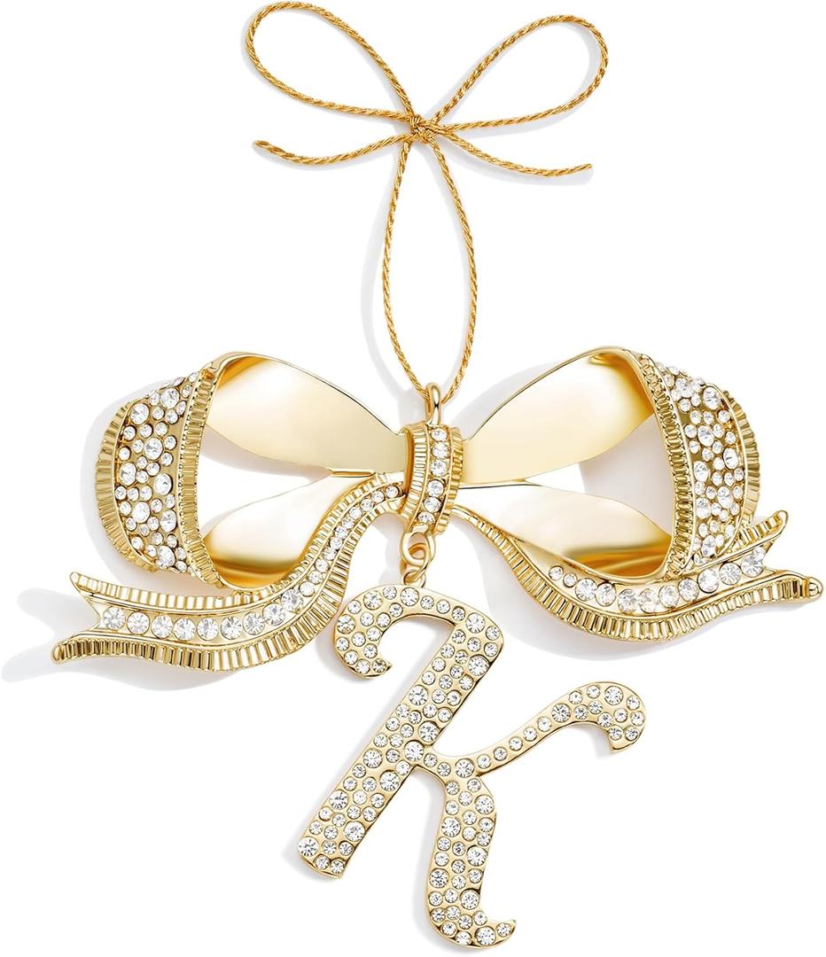 2025 Christmas Initial Ornaments,Bow Letter Ornaments for Xmas Tree,Hanging Christmas Ornament Gift for Mother Friends Sister Wife Grandma Women Men (-K)