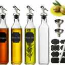 WERTIOO Olive Oil Dispenser Bottle,4Pack 17 OZ Glass Oil Dispenser for Kitchen with 4 Pourer,1 Stainless Steel Funnel & 1 Pen and 8 Label for Kitchen (500ml)