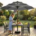 10ft 3-Tier Patio Umbrella with 32 Solar Powered LED Lights, Windproof Outdoor Market Umbrella for Deck, Poolside & Garden, Sturdy Push-Button Tilt Table Umbrella, Gray